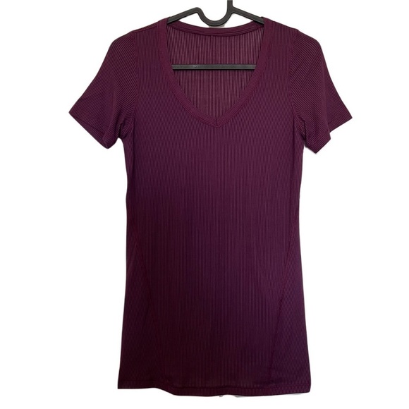Lululemon Karmady Short Sleeve Tonka Stripe Burnout Plum Size 2 - Picture 2 of 6